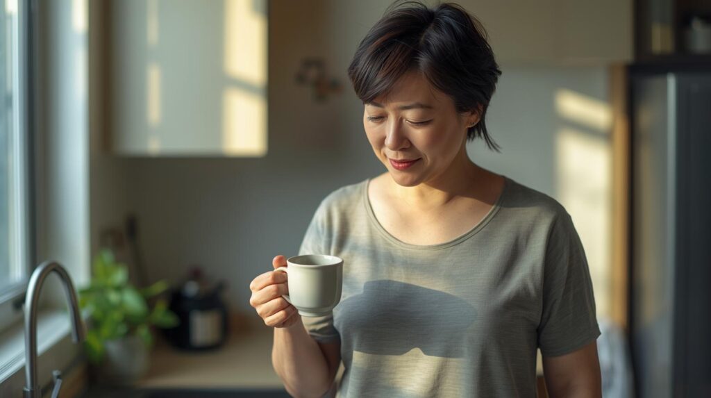 Persoon merkt eerste symptomen van polyneuropathie tijdens dagelijks moment in de keuken